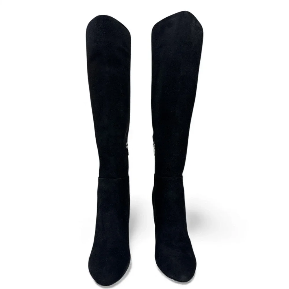 NINE WEST SANCHA Black Suede Knee‎ High Boots Women's Size 6.5 Medium Heel NIB